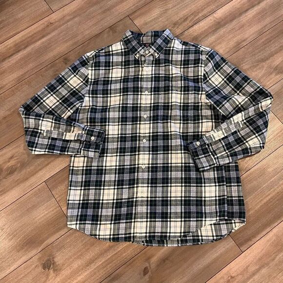 Vineyard Vines Blue Plaid Flannel Buttonup Shirt Men Large Bin B-56 - Picture 1 of 4